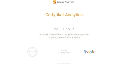Mamy nowego Certyfikowanego Specjalistę Google Analytics!