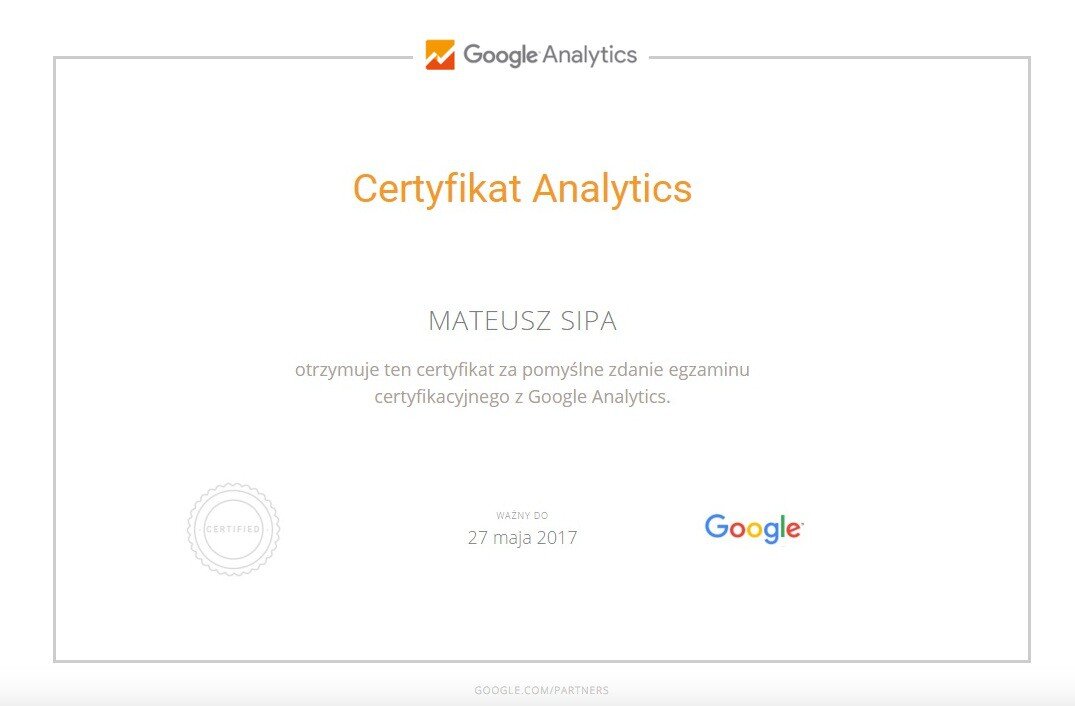 Certyfikat Analytics MateuszS