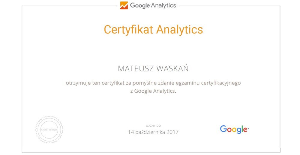 Mamy kolejny certyfikat Google Analytics!