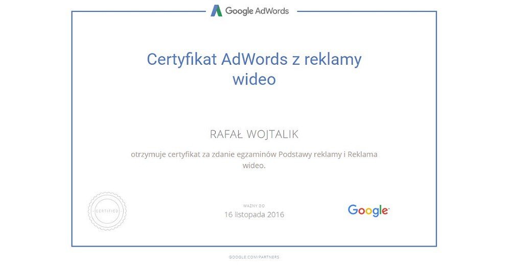 Nasi specjaliści posiadają już komplet certyfikatów AdWords!