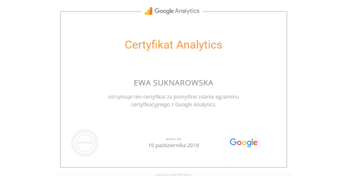 Ewa otrzymuje certyfikat z Google Analytics!