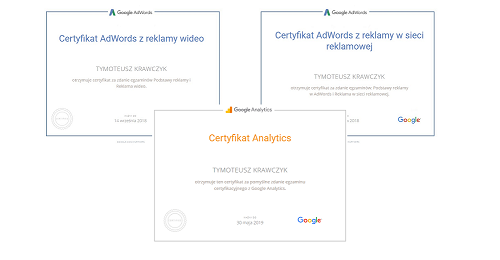 Tymoteusz posiada już wszystkie certyfikaty AdWords!