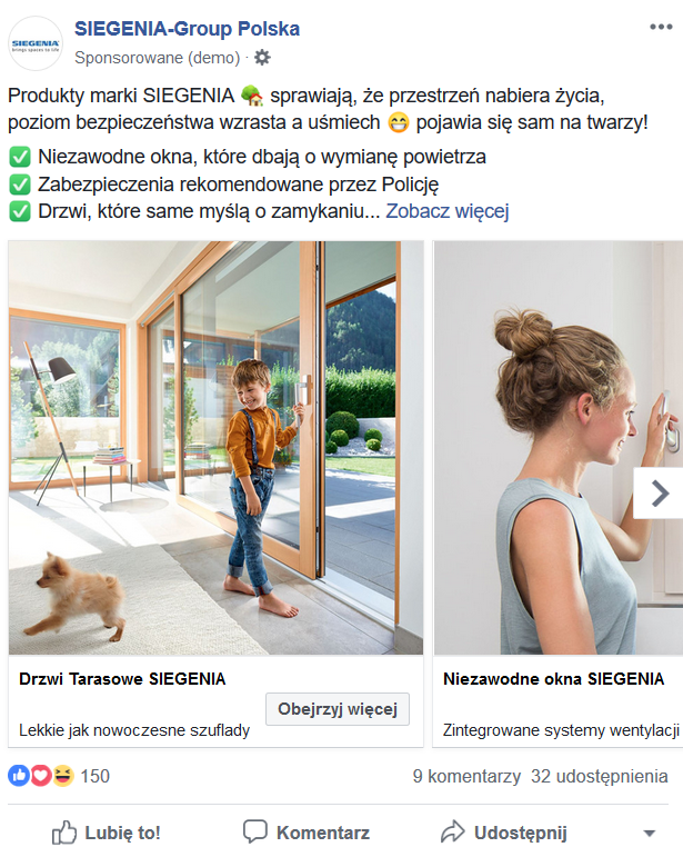 Siegenia-Group Polska - przyklad reklamy na Facebooku