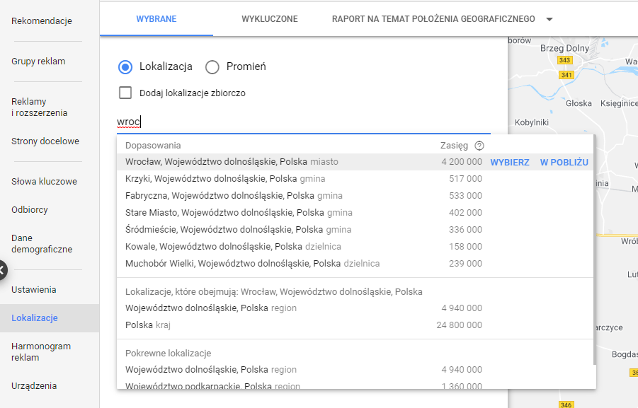 Geotargetowanie w google ads - miasto