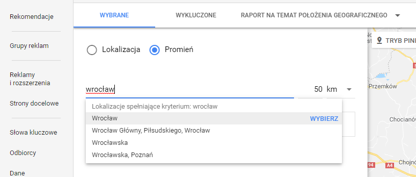 Geotargetowanie w google ads - obszar