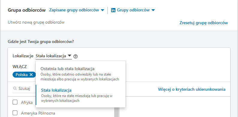 LinkedIn - kierowanie reklamy na lokalizacje