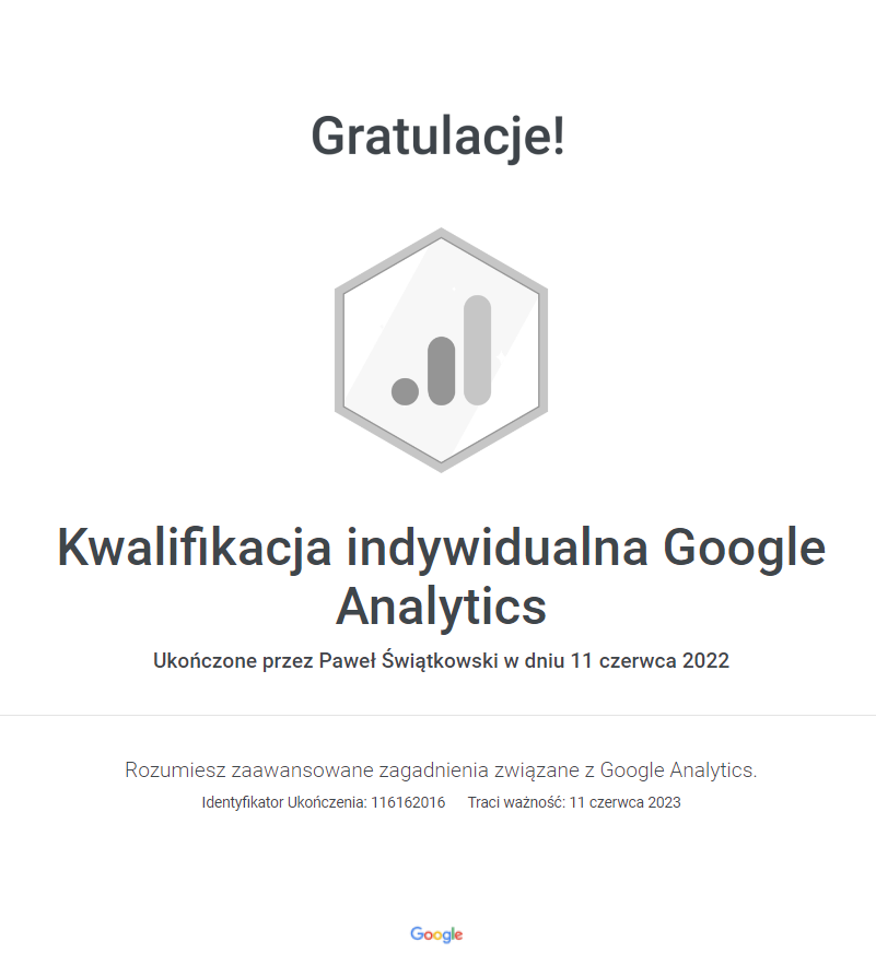 Paweł-Świątkowski-Certyfikat-Kwalifikacji-Indywidualnej-Google-Analytics