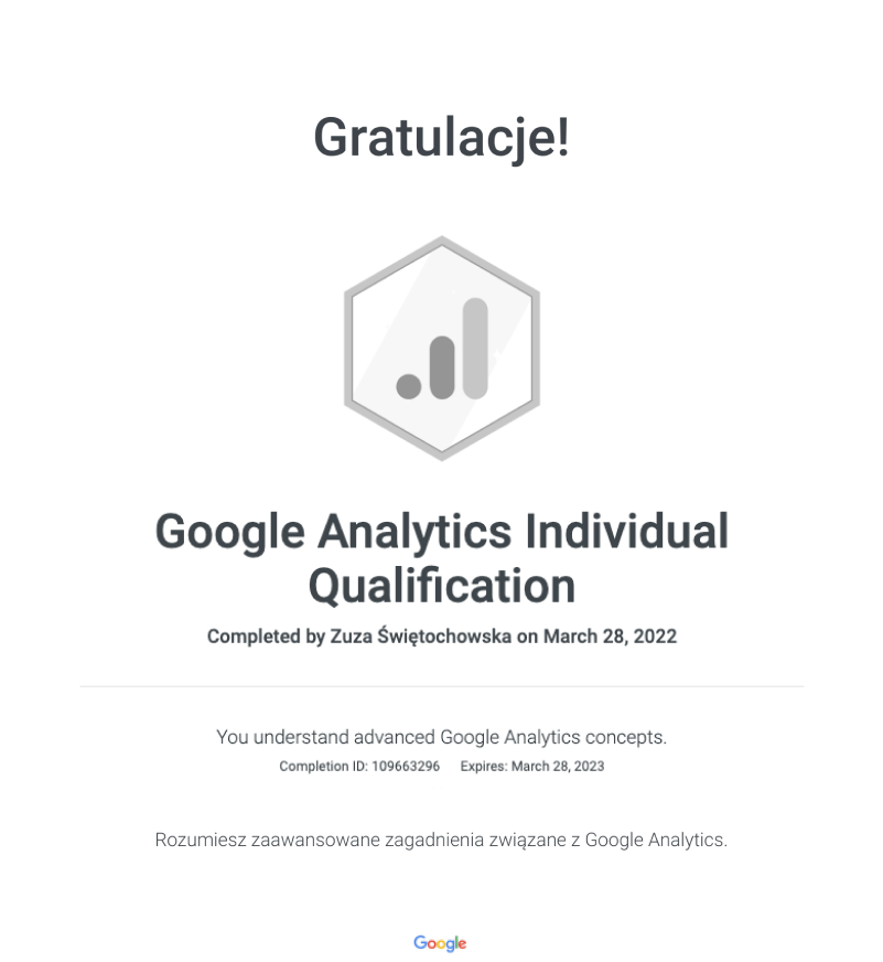 Zuza-Swietochowska-Certyfikat-Kwalifikacji-Indywidualnej-Google-Analytics
