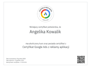 Certyfikat-Google-Ads-z-reklamy-aplikacji-angelika-kowalik