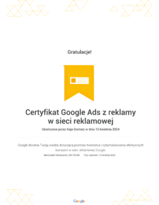 Certyfikat-Google-Ads-z-reklamy-w-sieci-reklamowej-kaja-gontarz