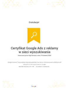 Certyfikat-Google-Ads-z-reklamy-w-sieci-wyszukiwania-kaja-gontarz
