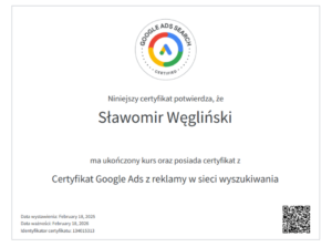 Certyfikat-Google-Ads-z-reklamy-w-sieci-wyszukiwania-Slawomir-Weglinski
